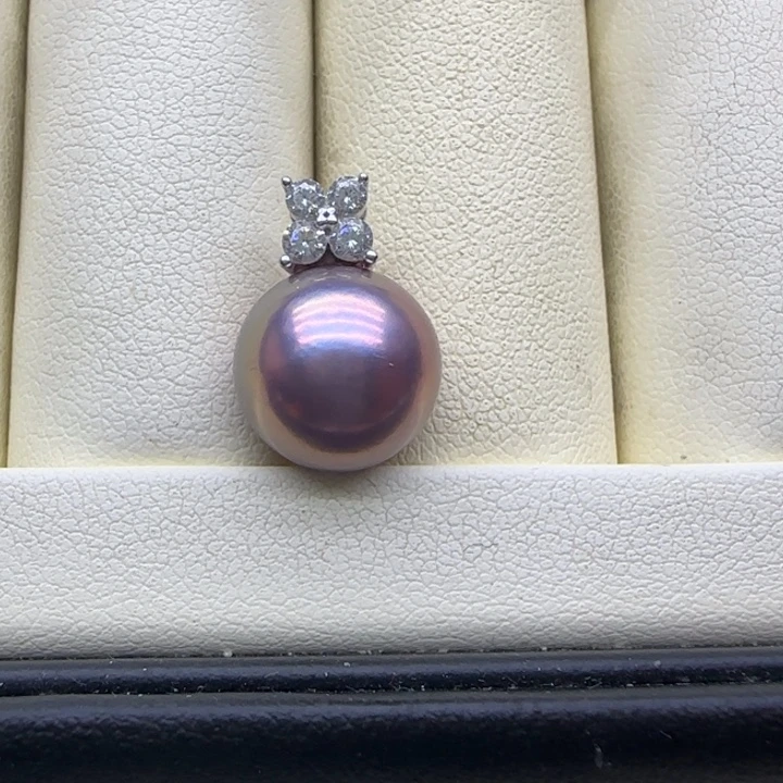 未镶嵌摆件淡水珍珠极光正圆妖紫12mm