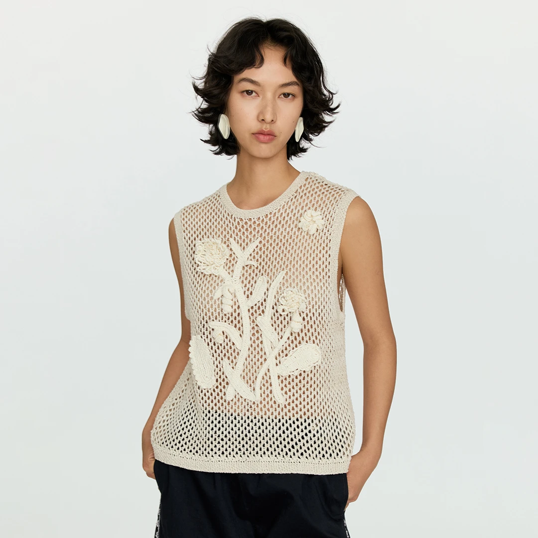 sagestudio 手工立体钩花镂空毛织背心