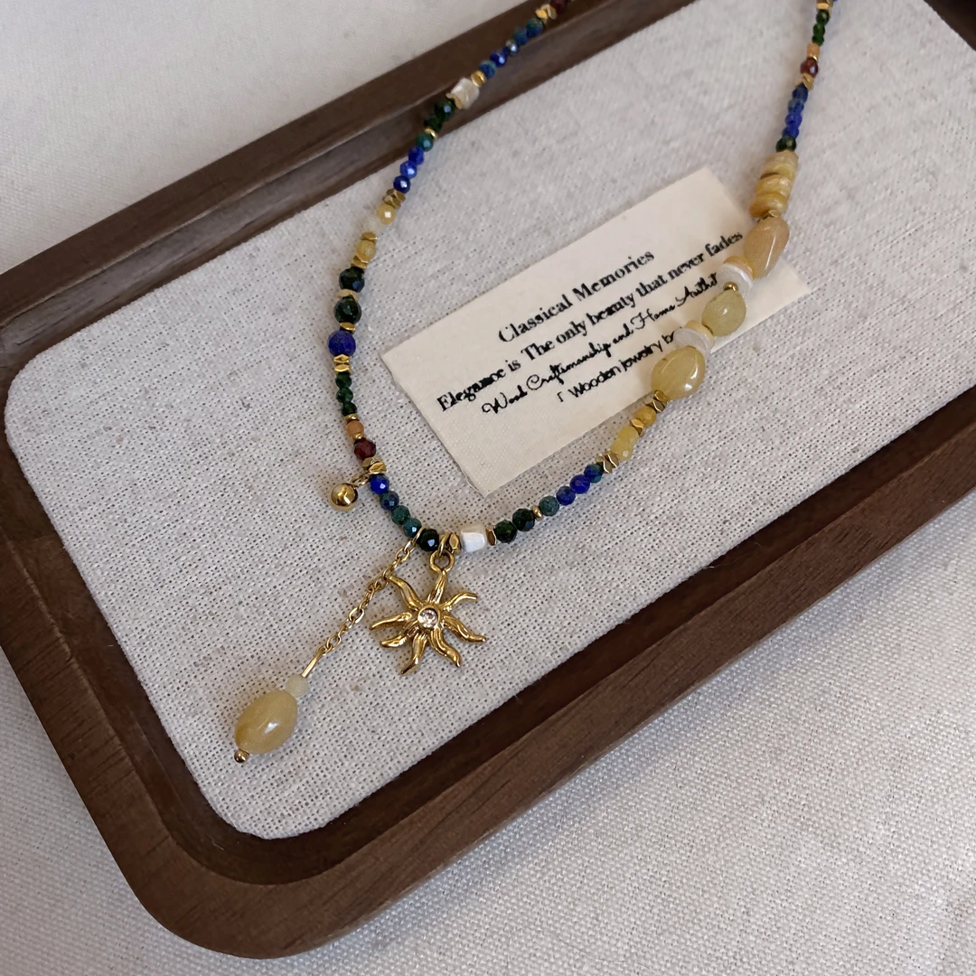 钛钢项链 【鸢尾项链】钛钢太阳花手工串珠小众复古百搭简约锁骨链