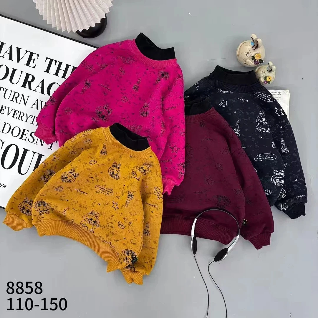 冬季新款加绒卫衣韩版休闲圆领长袖卡通潮流男女童保暖上衣