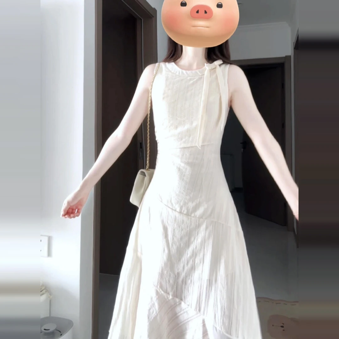 白色无袖背心吊带连衣裙女夏季2025新款爆款小个子巨好看绝美长裙