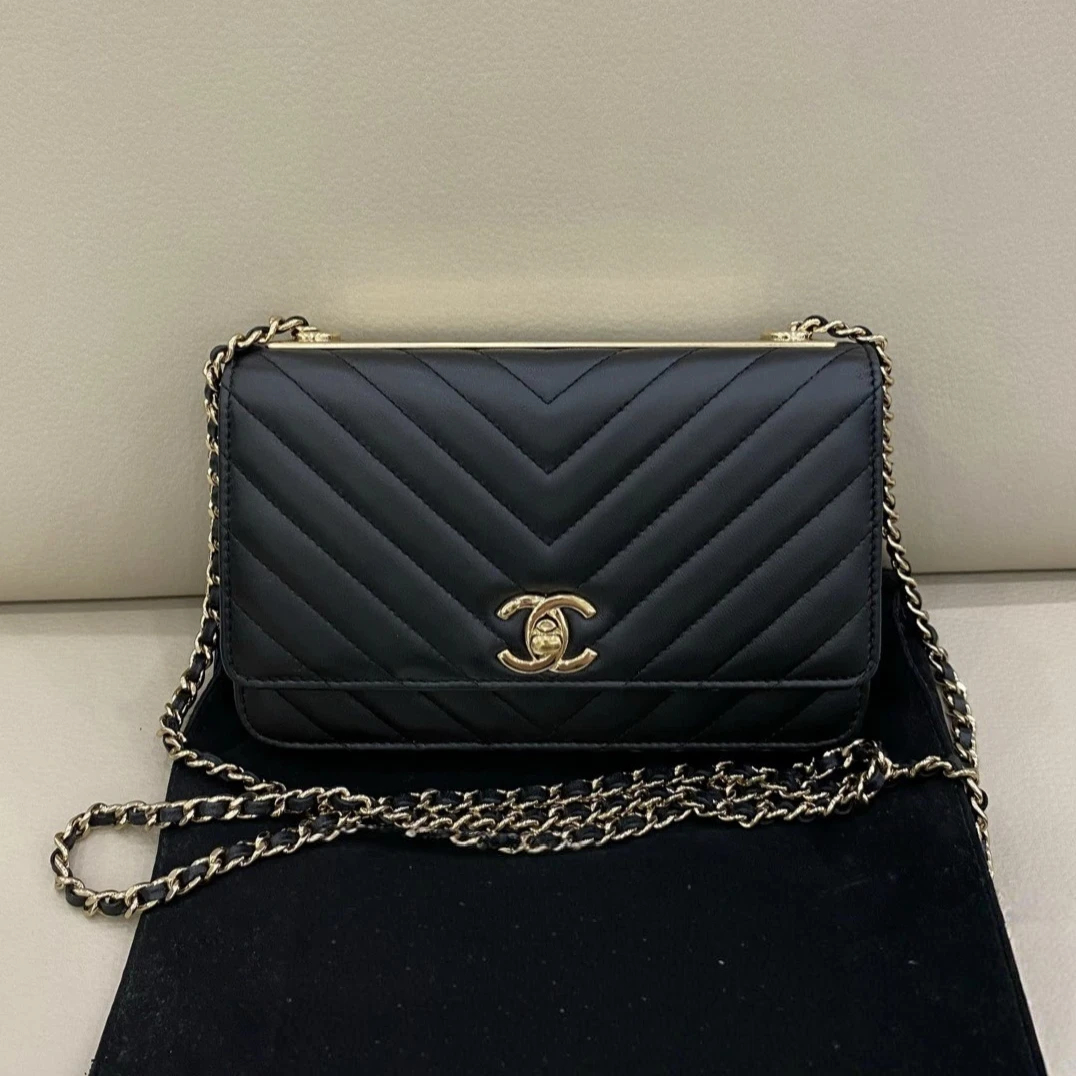 99新 Chanel/香奈儿 蓝总专场/黑金V纹 trendy cc woc 链条包