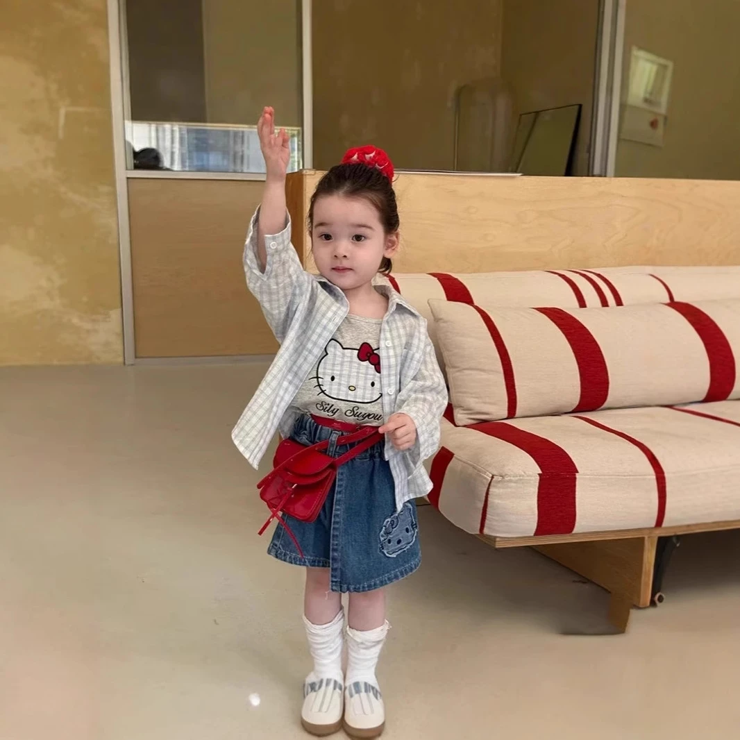 甜沫儿2025夏季新款女童吊带衬衫裙子三件套韩版时尚可爱套