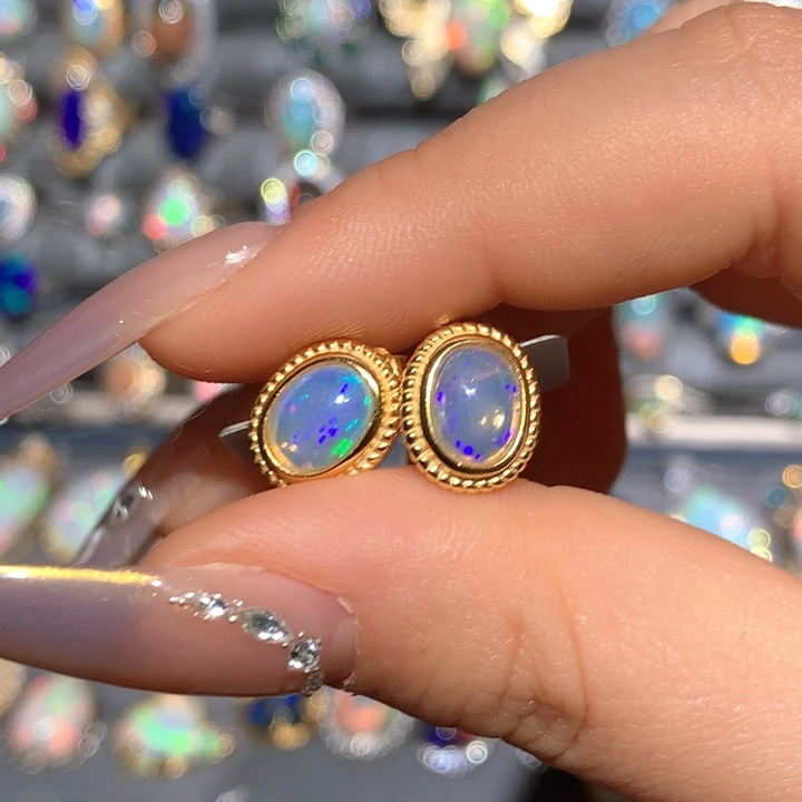 欧泊欧泊耳钉t银S925镶嵌