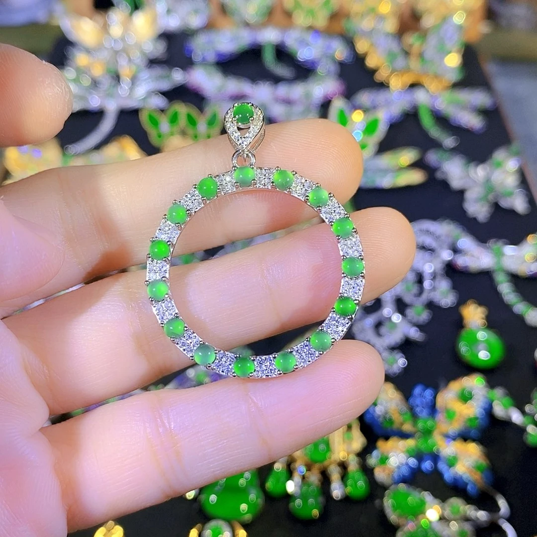 吊坠(不含链)银S925镶嵌翡翠