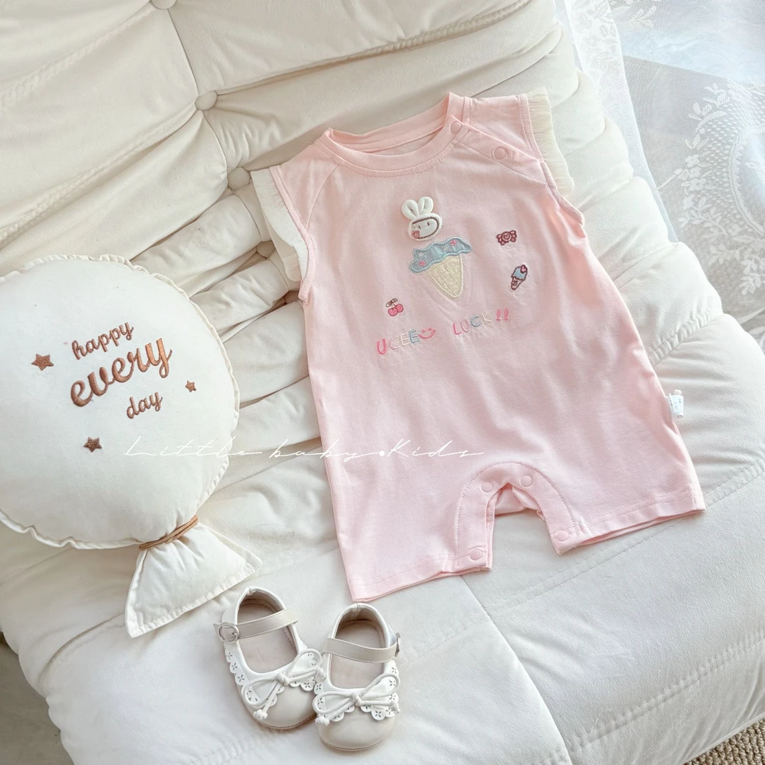 婴儿夏季衣服2025新款婴儿连体衣卡通可爱小兔子女宝夏季薄款哈衣