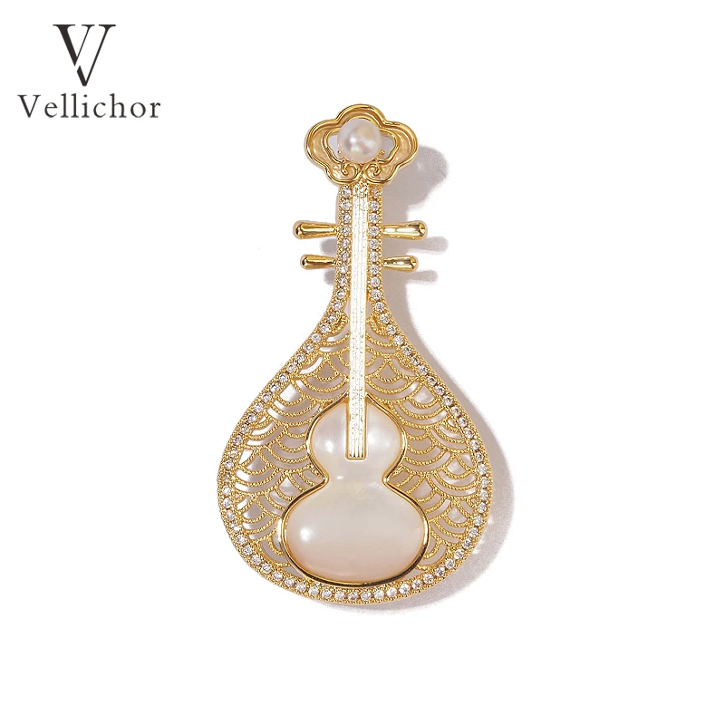 铜合金胸针 国风中式天然贝壳琵琶胸针珠珠葫芦精致百搭配饰