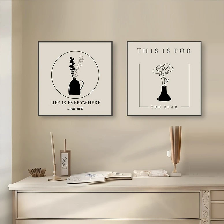 轻奢奶油风装饰画简约小众艺术线条挂画花卉卧室床头餐厅桌面壁画