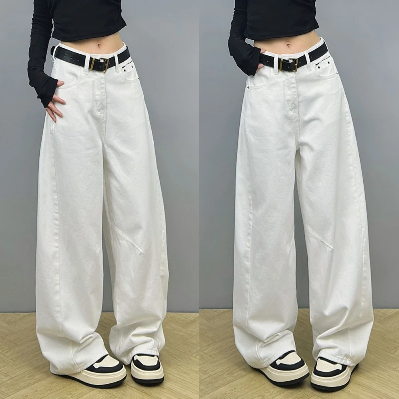 白色设计感弯刀牛仔裤女2025夏季新款高腰显瘦宽松百搭流行镰刀裤