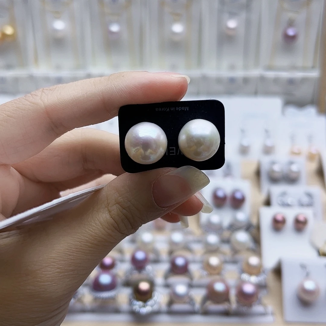 银S925镶嵌耳饰淡水珍珠11.6