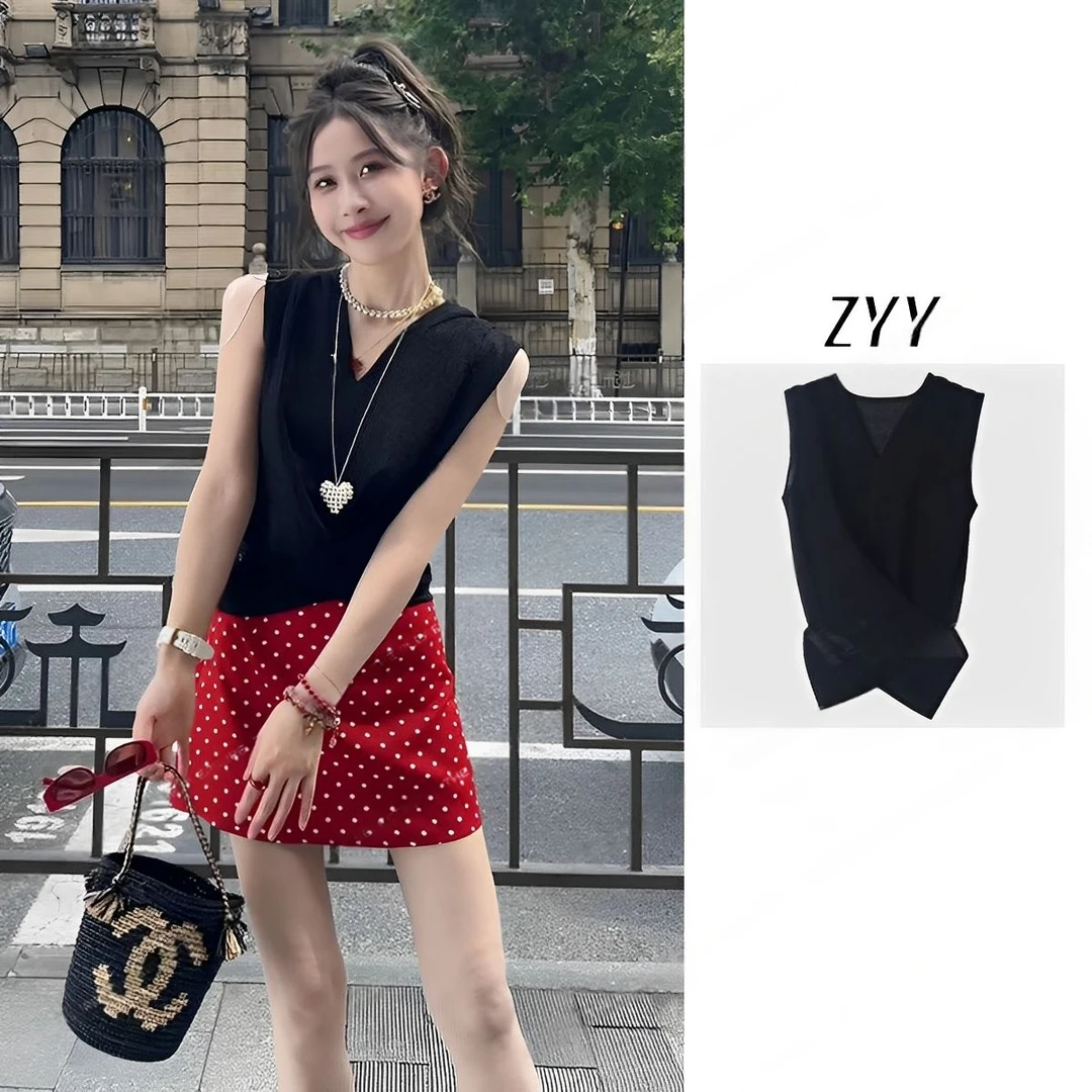 ZYY【松弛有度】2025/S新品净色绑带净色显瘦针织背心女X25XBX01638