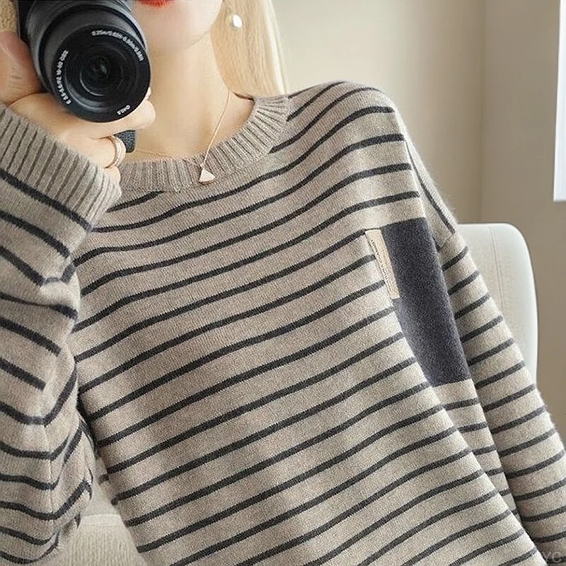 底衫条纹针织打女士早春春秋2025年新款宽松时尚洋气内搭毛衣上衣
