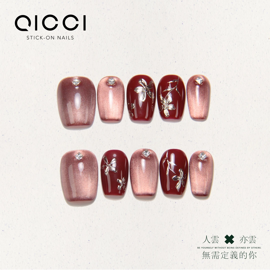 QICCI「花样年华」勃艮第红色秋冬新年款豆沙猫眼金色掐丝