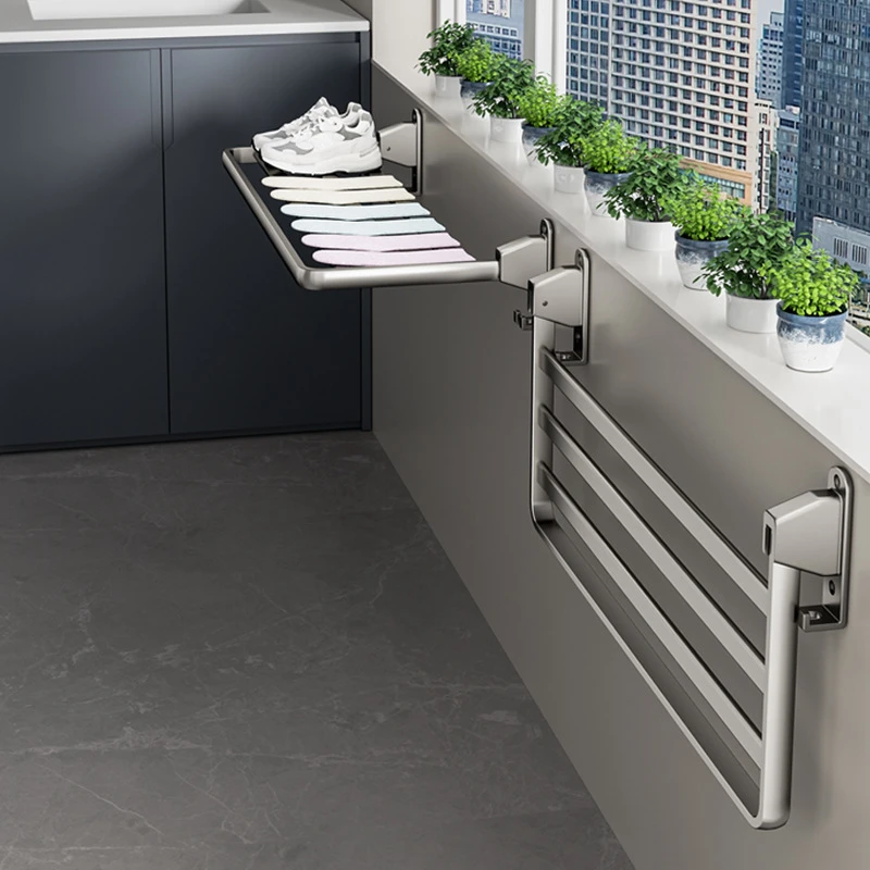 阳台晾衣服专用架子晾晒铝合金免打孔壁挂神器可折叠晒玩偶鞋子