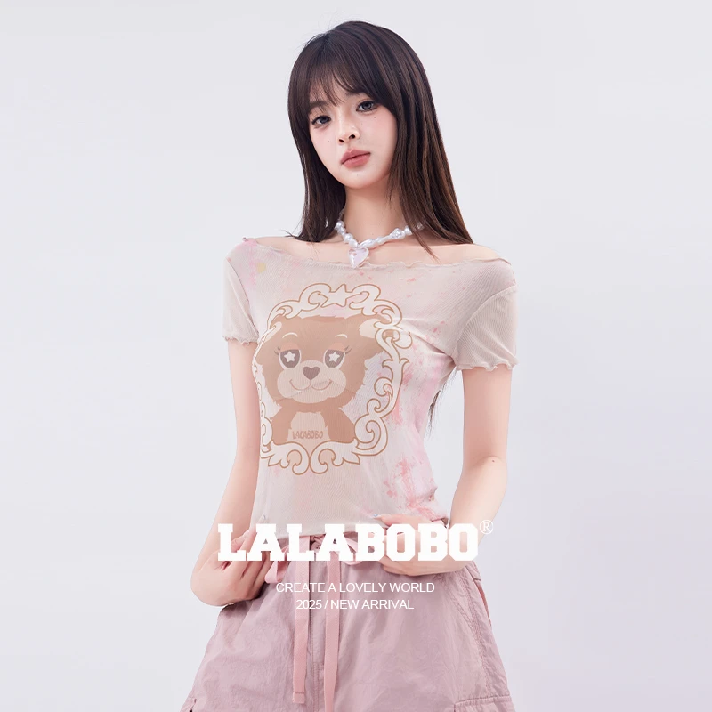LALABOBO小熊一字网纱T恤LBEB-WSDT19