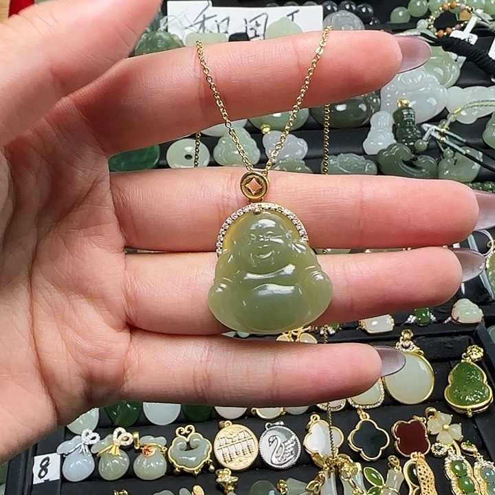 颈饰银S925镶嵌和田玉送链子送绳