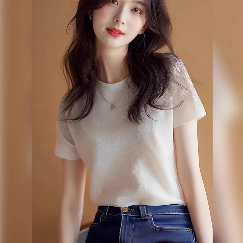 短袖T恤女2025新款夏欧货小衫洋气独特别致绝美冰丝紫色上衣早春