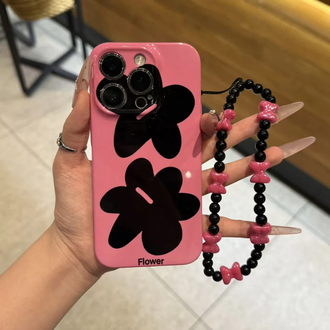 GGBond轻奢黑花挂链适用苹果17菲林16手机壳华为P70vivoppo小米15