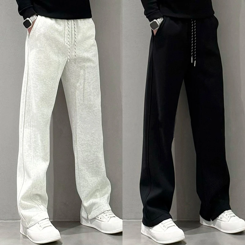 秋冬新款欧货简约风男士休闲裤潮牌轻奢运动卫裤百搭加绒厚直筒裤