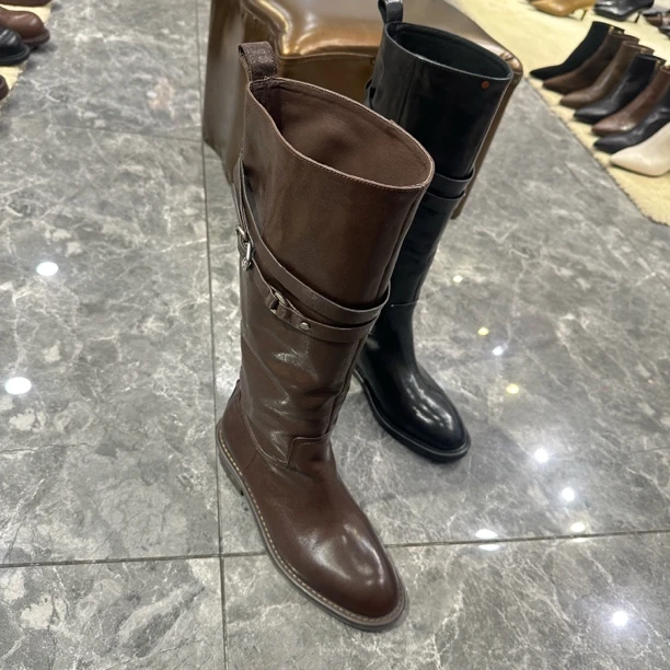 906-11女款平底高靴 女鞋推荐 平底高靴长筒百搭牛皮高靴