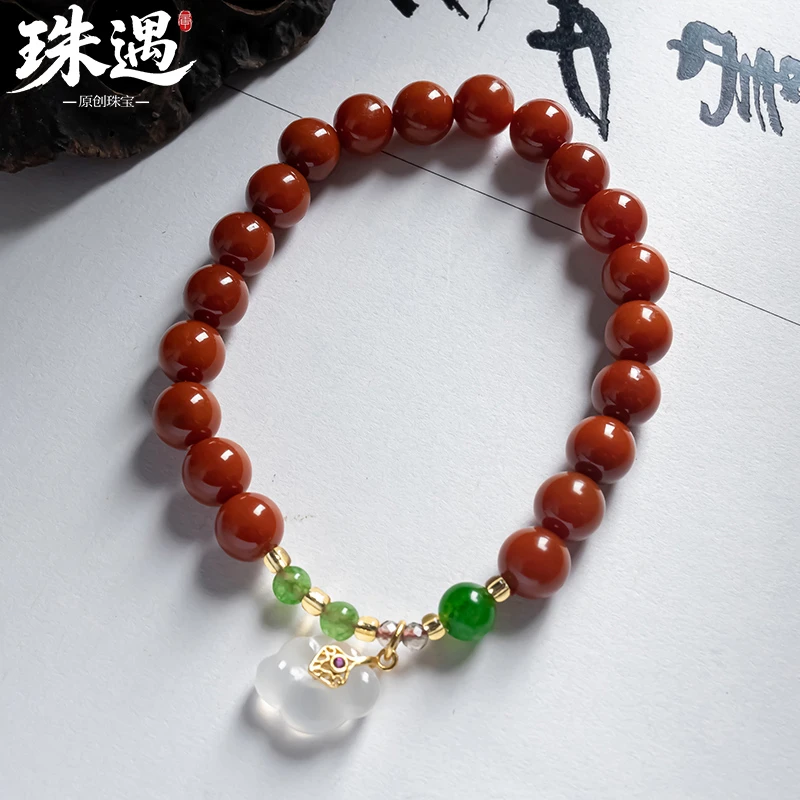 南红单圈手串搭配如意如意祥云 9478