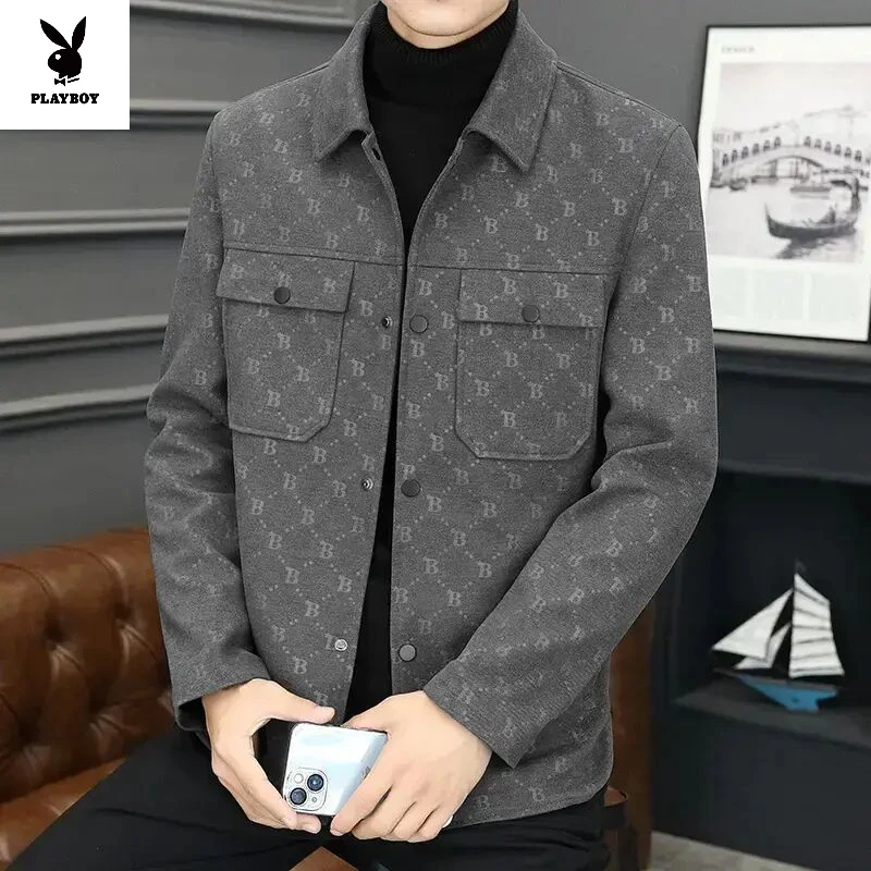 花花公子2025男士外套春季新款休闲夹克翻领百搭上衣高端夹克衫3D