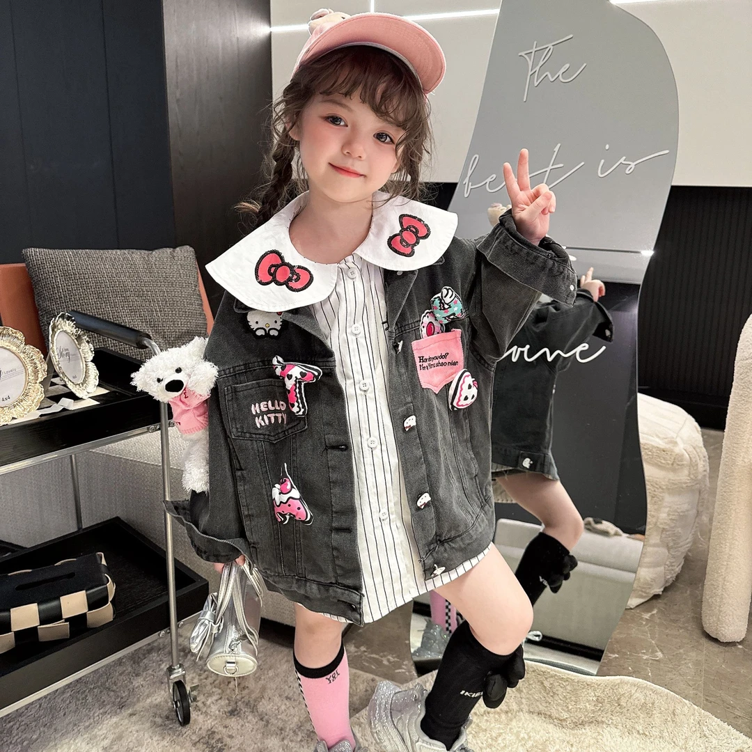 【馒头家】【新款】立体KT牛仔外套春秋女童精致可爱少女风百搭
