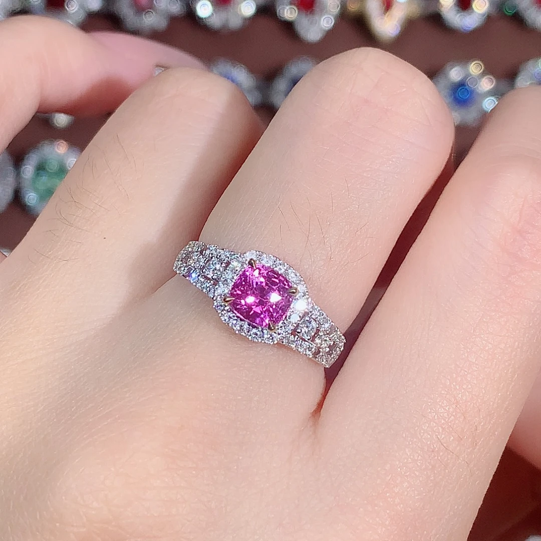 戒指彩色蓝宝石18K金镶嵌1.21ct/天然宝石/七天无理由