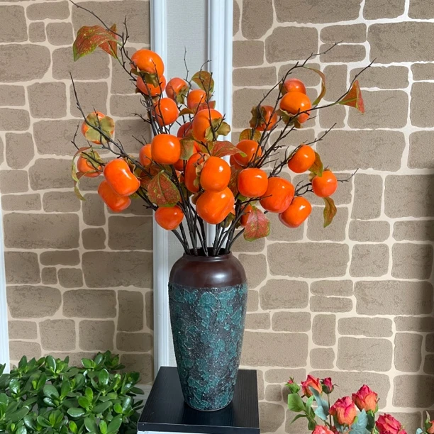 高端仿真花仿真柿子花艺摆件新中式家居客厅玄关装饰品