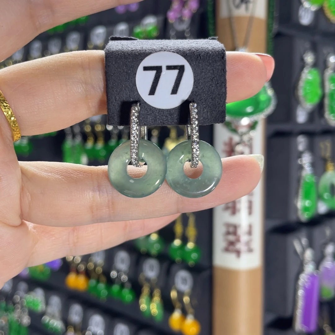 银S925镶嵌翡翠耳饰77