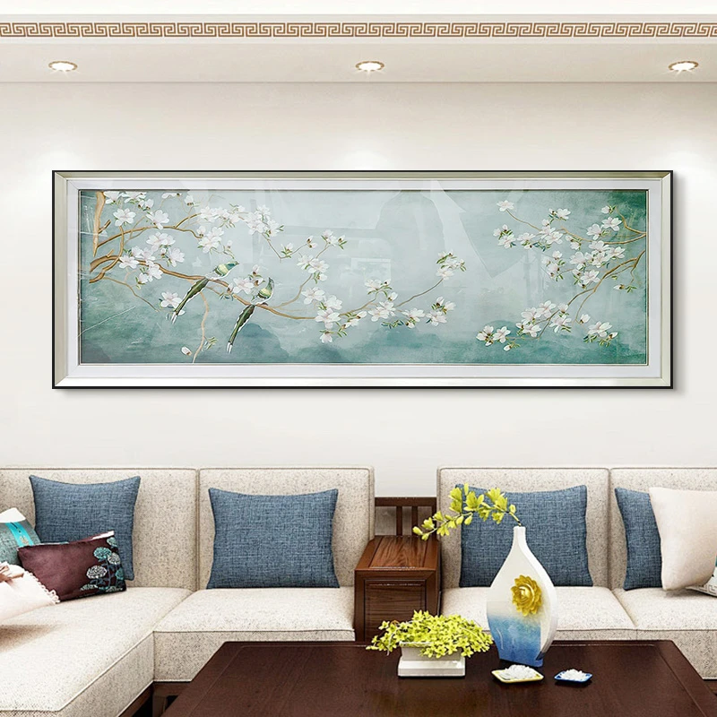 高端刺绣立体实物 中式沙发背景装饰画 钢化玻璃装裱花鸟12