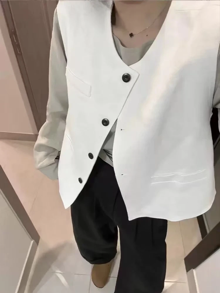 春季百搭棉麻休闲马甲女短款百搭潮流2024新款纯色背心高级清冷感