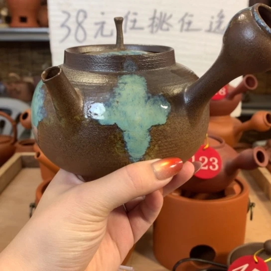 老岩泥蓝壶600毫升左右全手工微瑕
