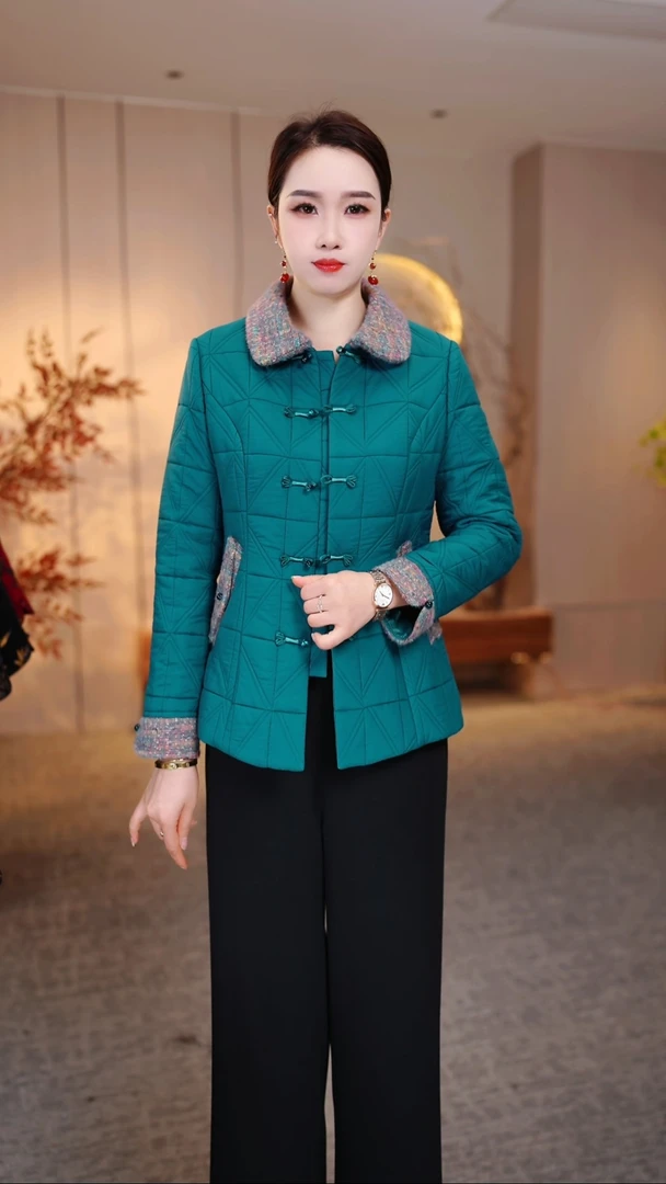 2025秋冬新款气质显瘦大码妈妈装上衣新中式国风外套棉服K25793