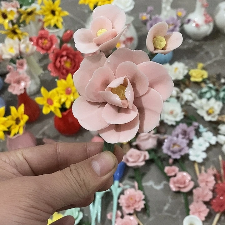 瓷片纯手工陶瓷花摆件瑕