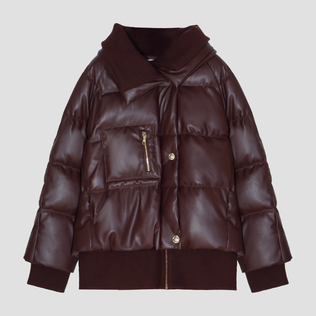 时尚翻领红棕色鹅绒服DLLFY20210