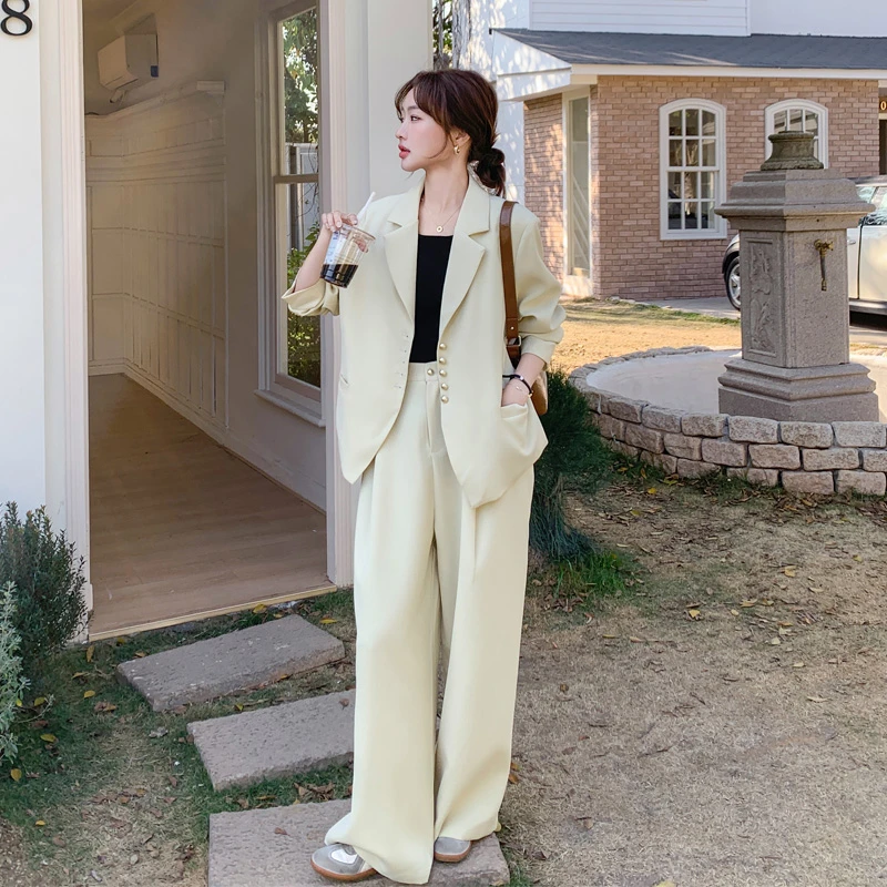 简约穿搭西装套装裤女2025早春新款小众流行韩系松弛感西服阔腿裤