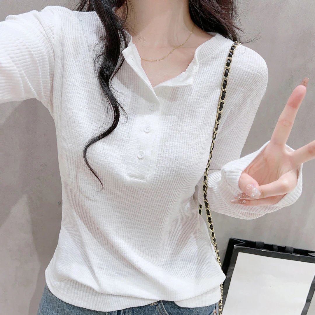 设计感小众白色长袖t恤女秋款2025年洋气显瘦内搭打底衫时尚上衣