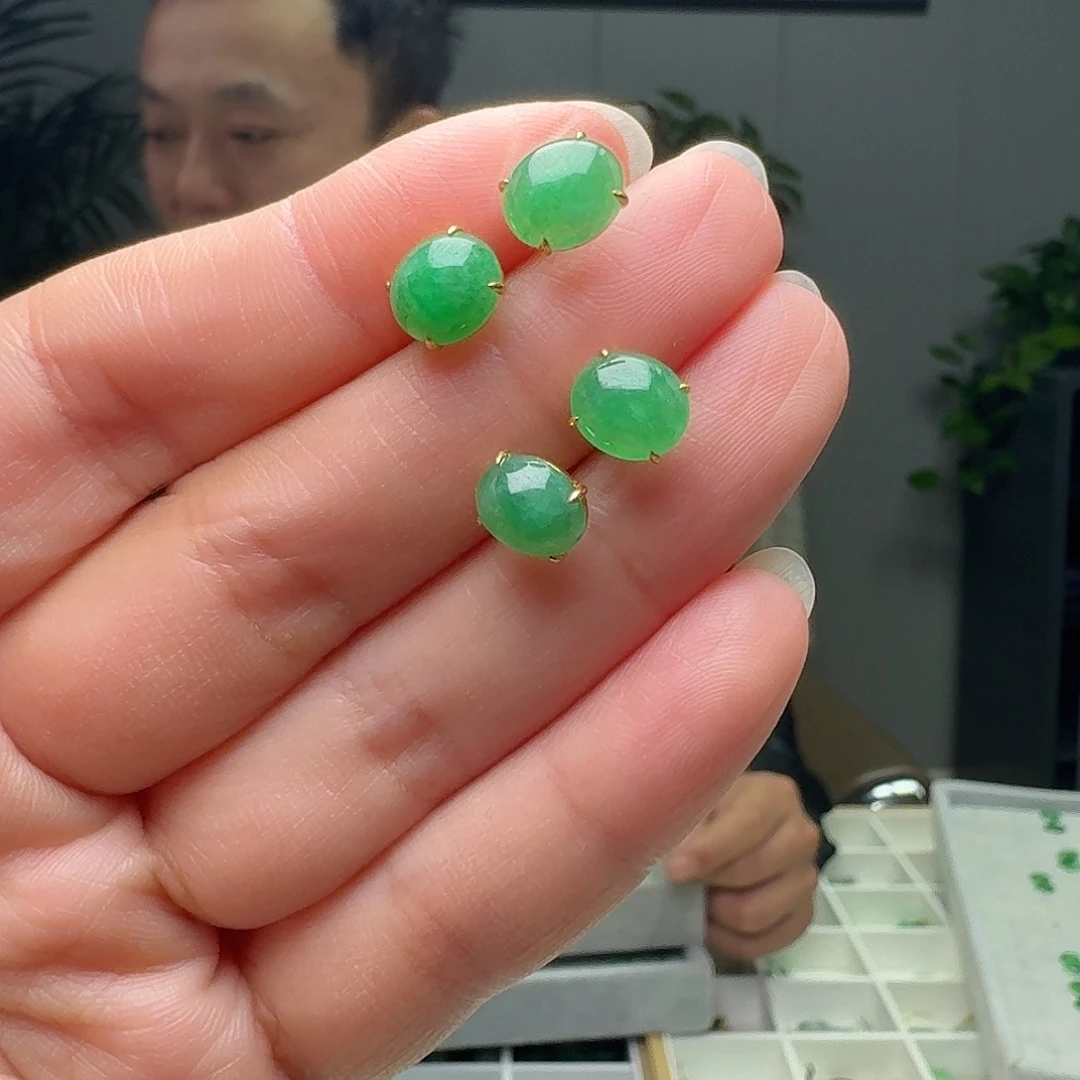 翡翠18K金镶嵌耳饰多样性发货其一