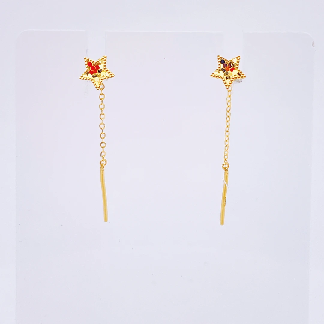 足金999黄金龙鳞五角星短耳线