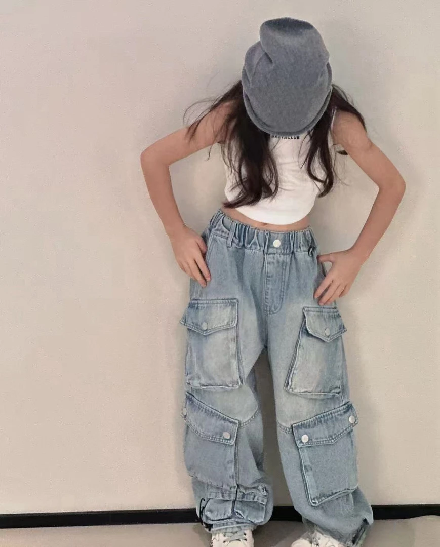 馨艺童品韩国货男童女童工装牛仔裤可抽绳爵士舞街舞