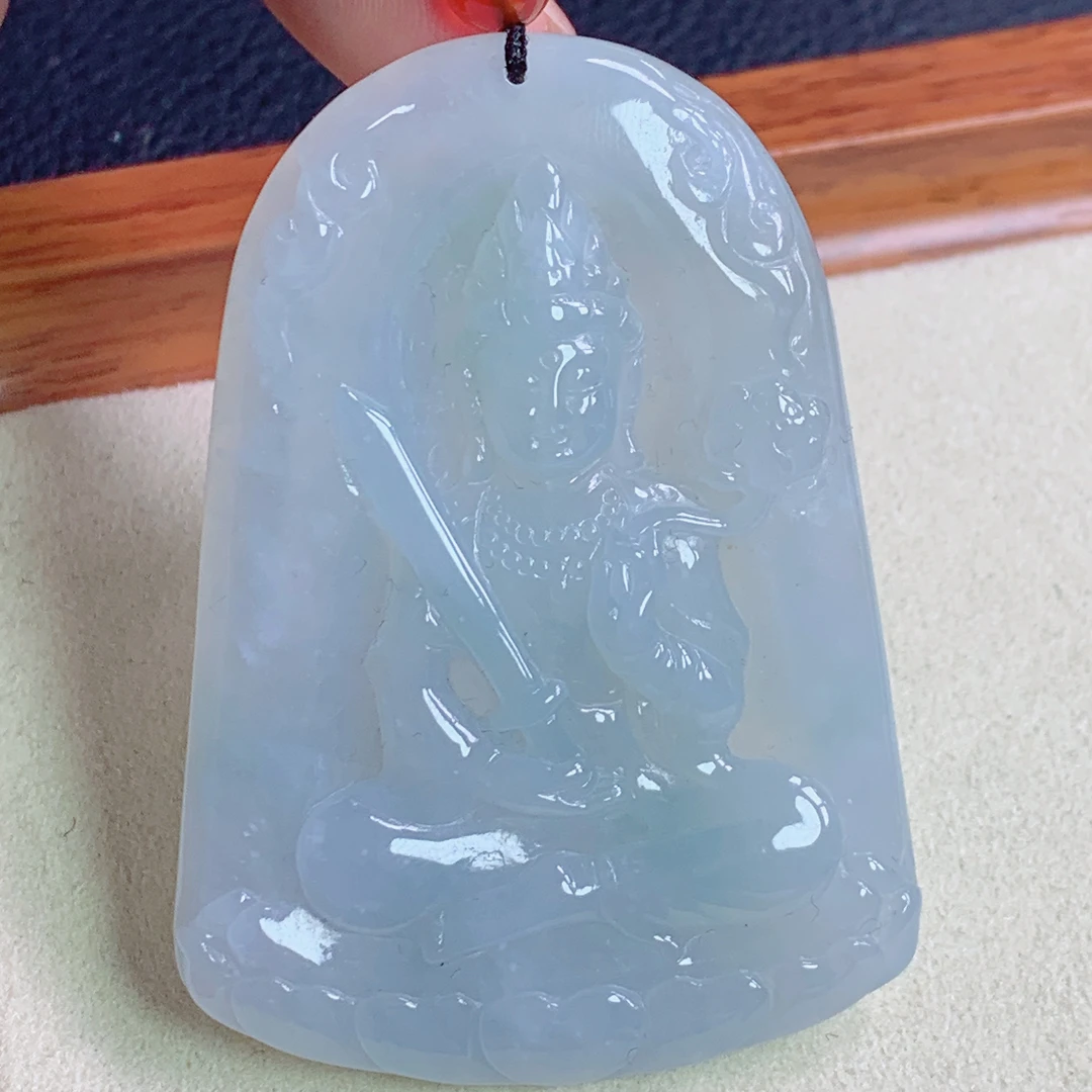 天然缅甸A货翡翠冰胶虚空藏菩萨吊坠守护神j卡60.2/42.9/6.5mm