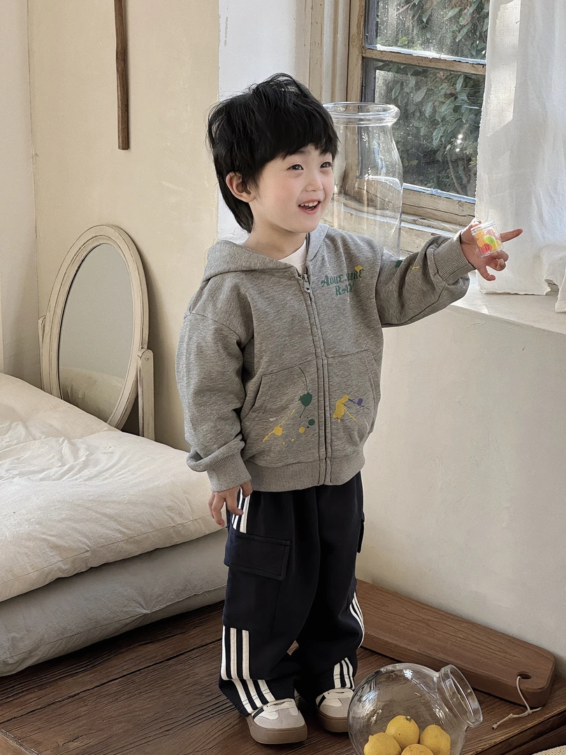 现货2025春【颜料画家】涂鸦连帽外套韩版柔软舒适百搭外出服CZ5C35