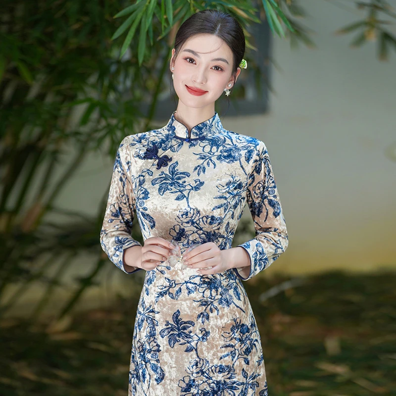 绝美新中式旗袍2025新款秋冬日常可穿妈妈长裙上海国风改良连衣裙