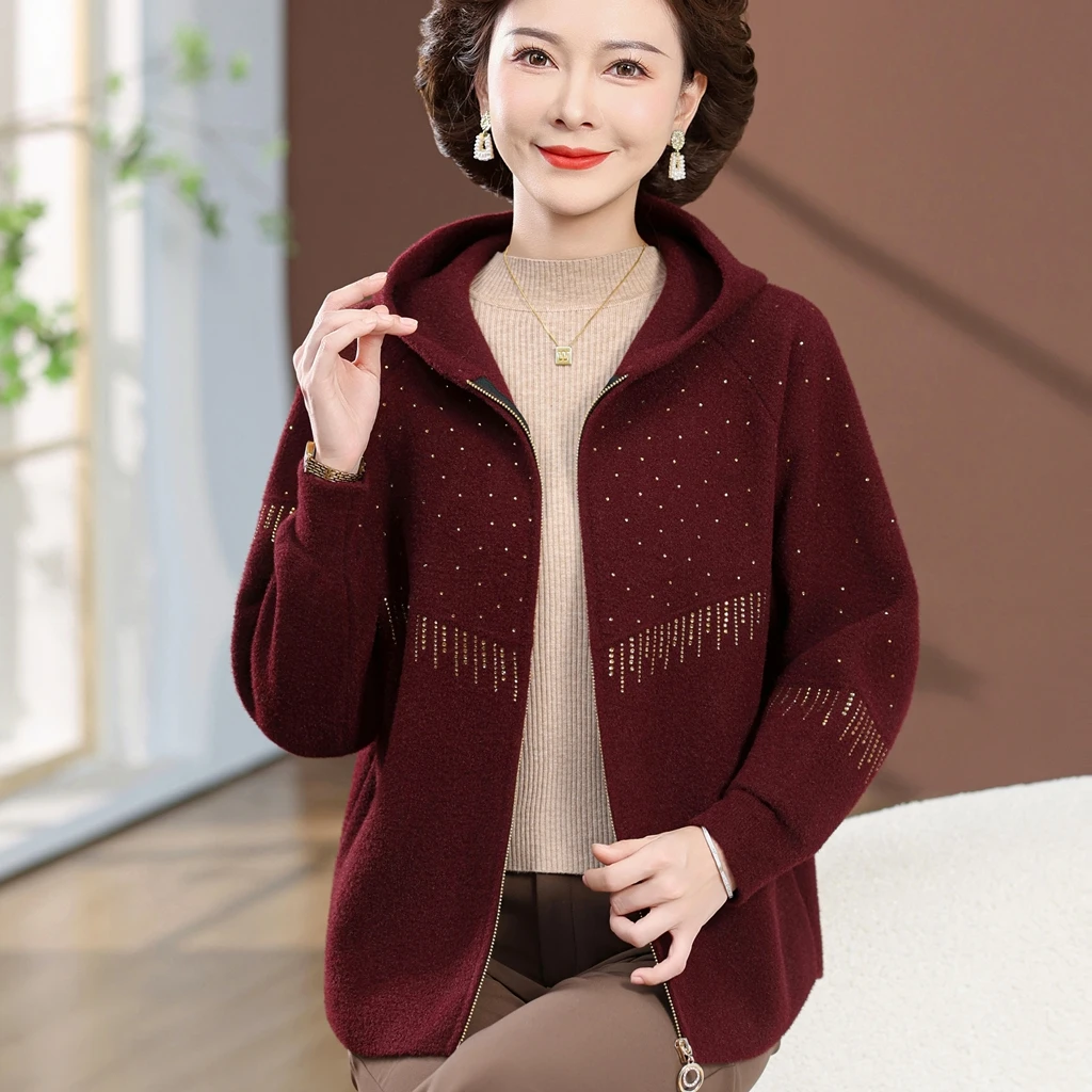 中年妈妈装秋冬新款毛衣外套中老年时尚宽松上衣服女加厚针织开衫