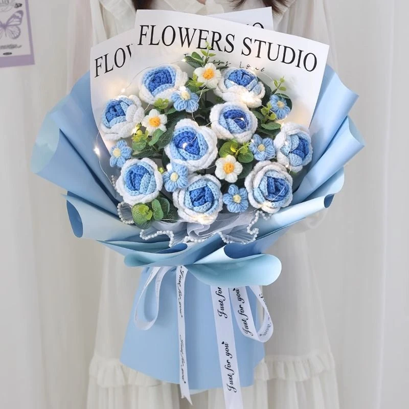 生日礼物女生手工编织针织玫瑰毛线花束成品手捧花520情人节礼物