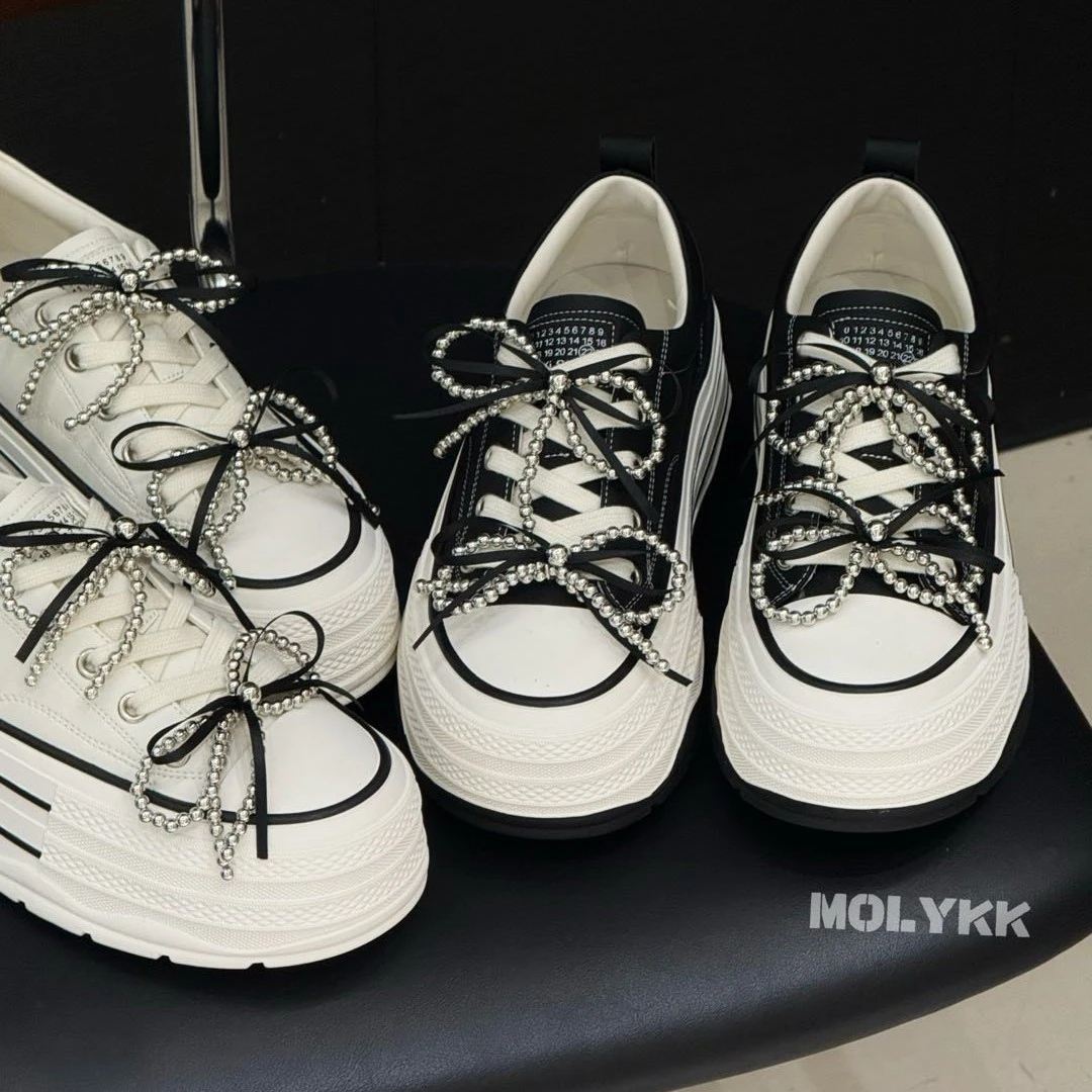 韩版ins超火串珠蝴蝶结贝壳头饼干鞋休闲鞋板鞋小白鞋芭蕾风女鞋