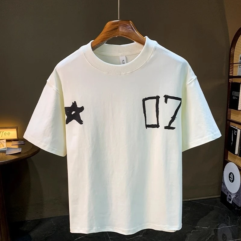 【高品质男装】夏季新款2025大码短袖时尚创意印花潮牌男士上衣ins
