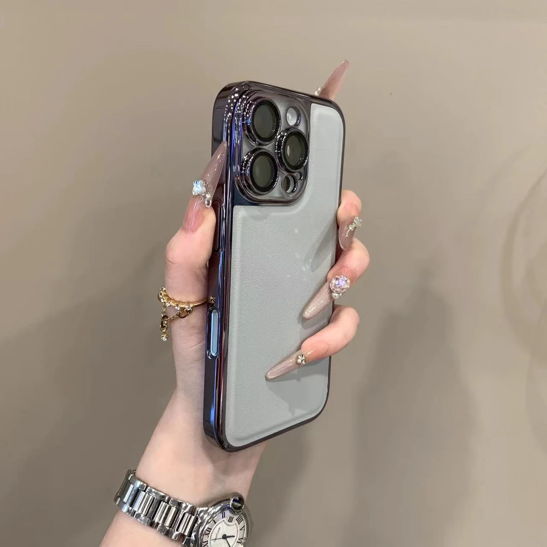小众电镀荔枝皮纹适用iPhone16promax手机壳15pro个性14镜头膜13