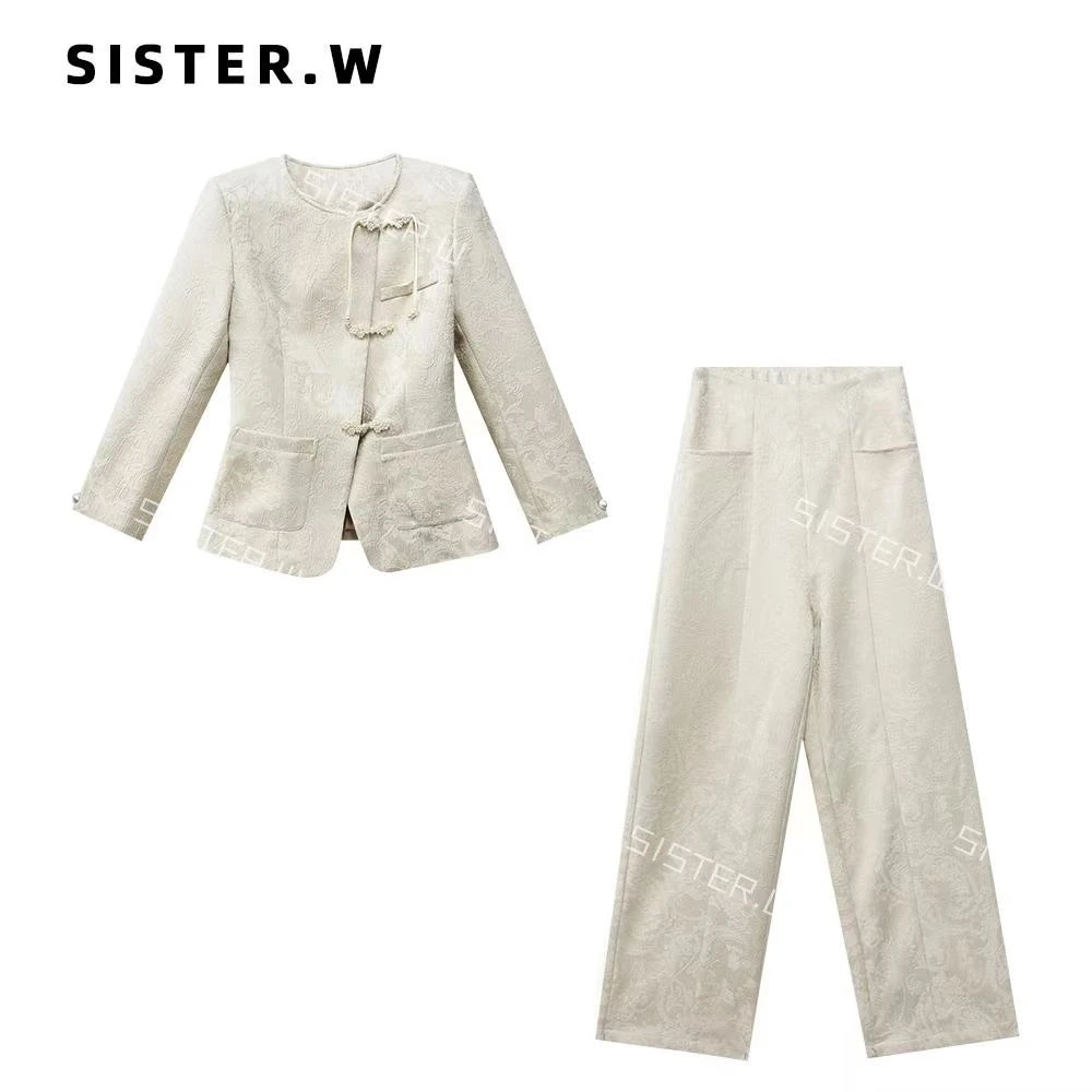 新中式盘扣收腰套装L1080（有垫肩）   上衣+裤子